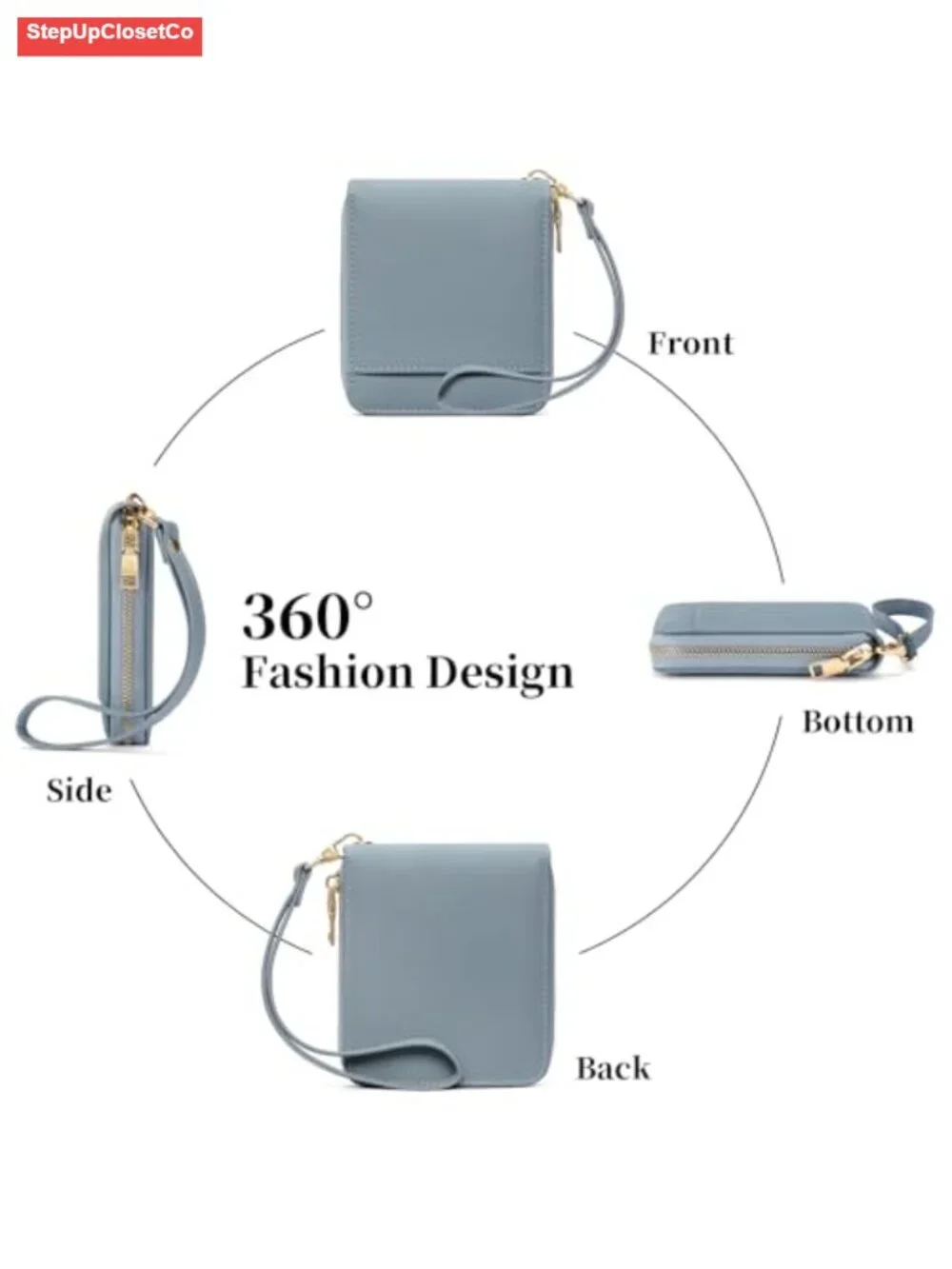 Vegan Leather RFID Blocking Zip Around Wristlet Wallet with Removable Strap